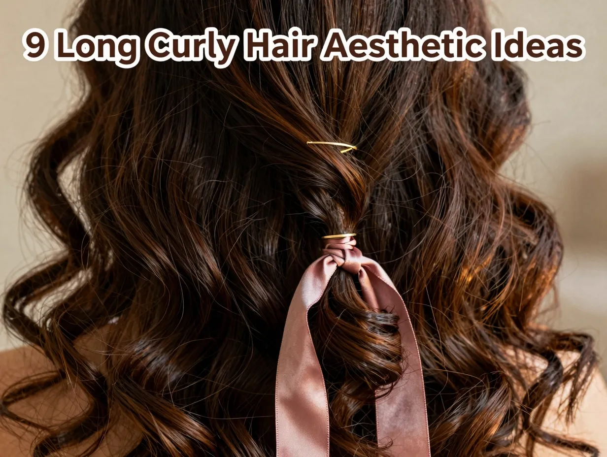 Brunette curl with gold cuff pink ribbon dreamy editorial beauty shot