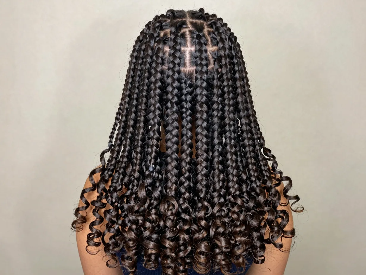 Protective style aesthetic box braids with curly ends