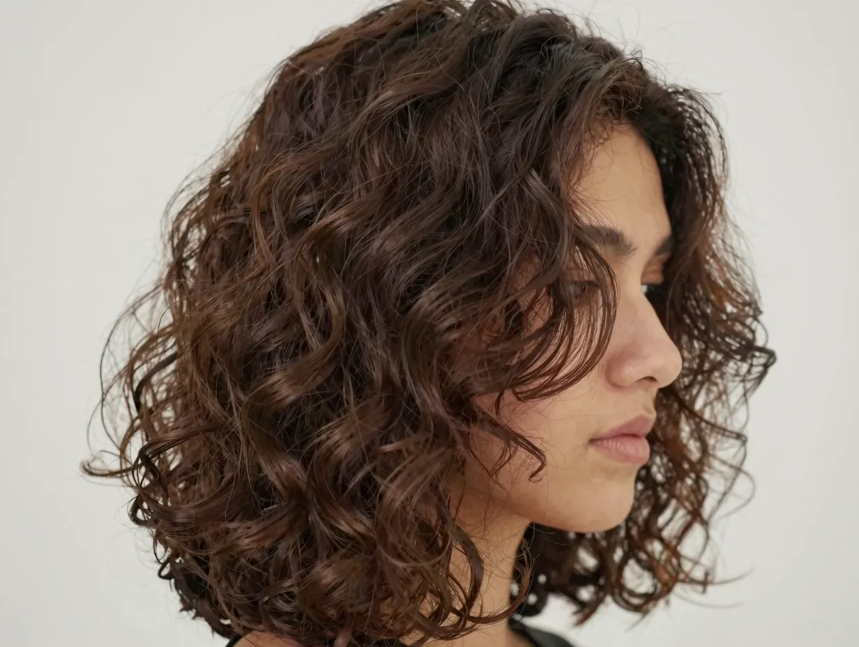 Layered lob mid length curly hair soft graduation fine curls volume