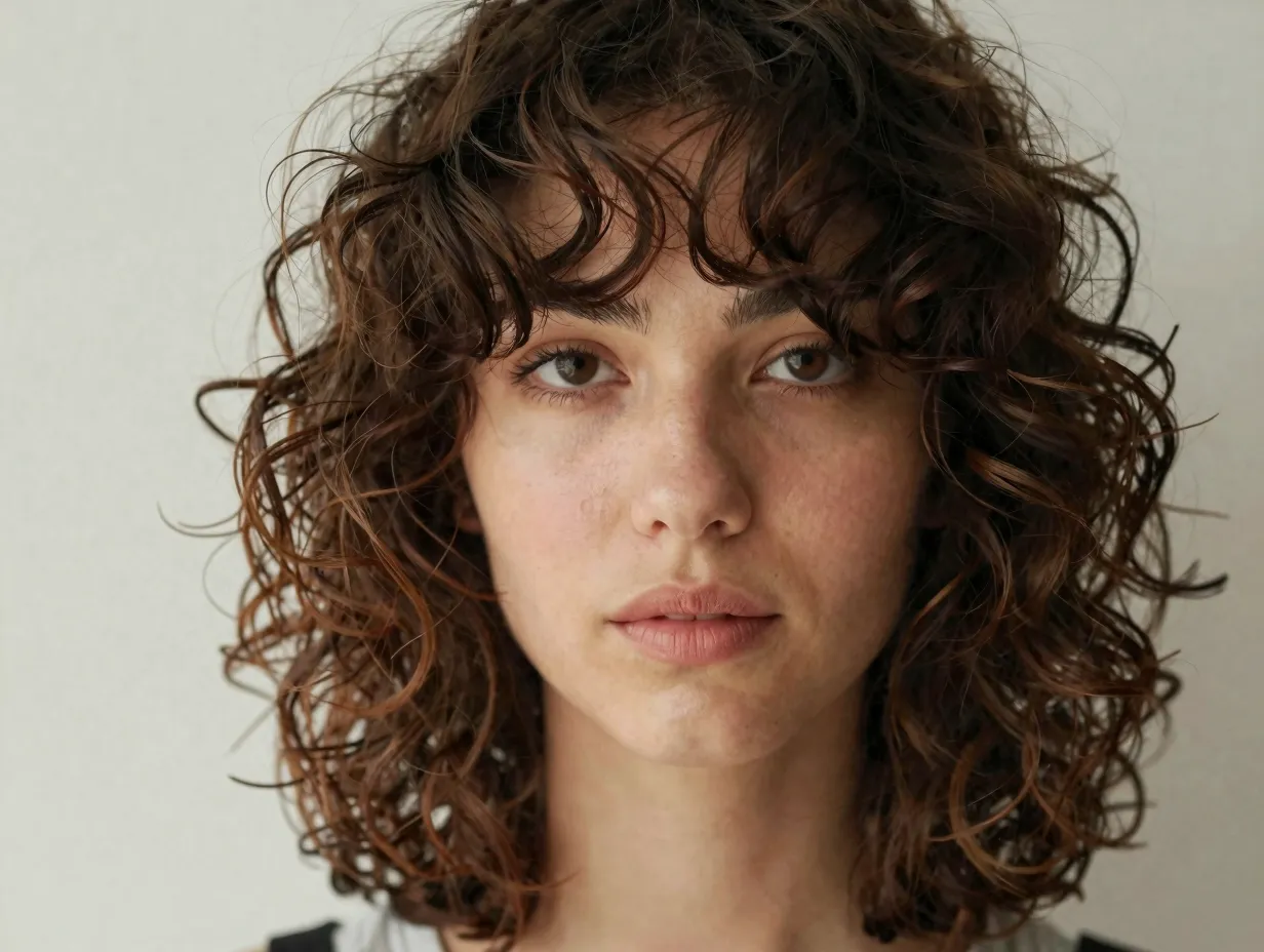 Face framing layers shoulder length curly hair cheekbone definition
