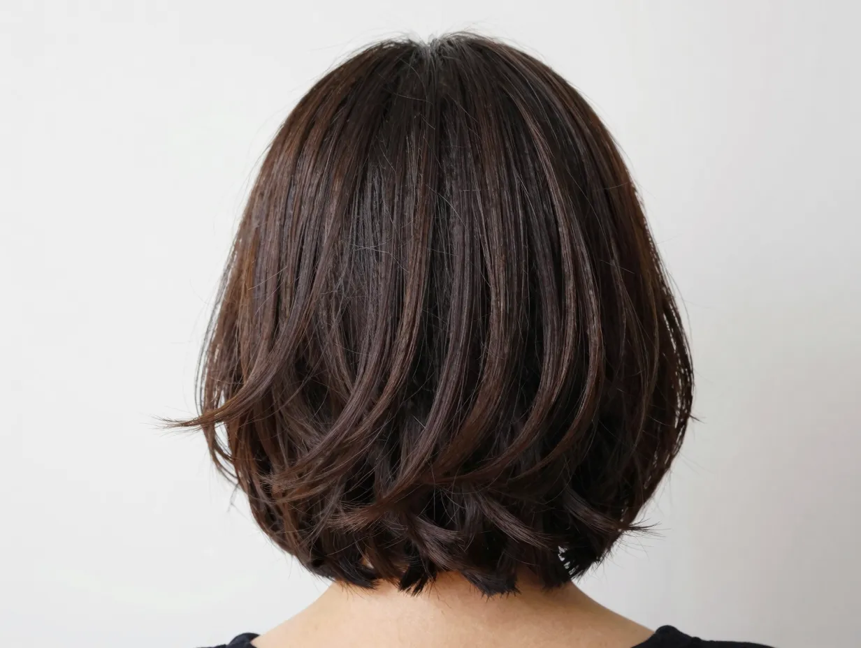 Stacked curly bob hidden internal layers structured clean exterior