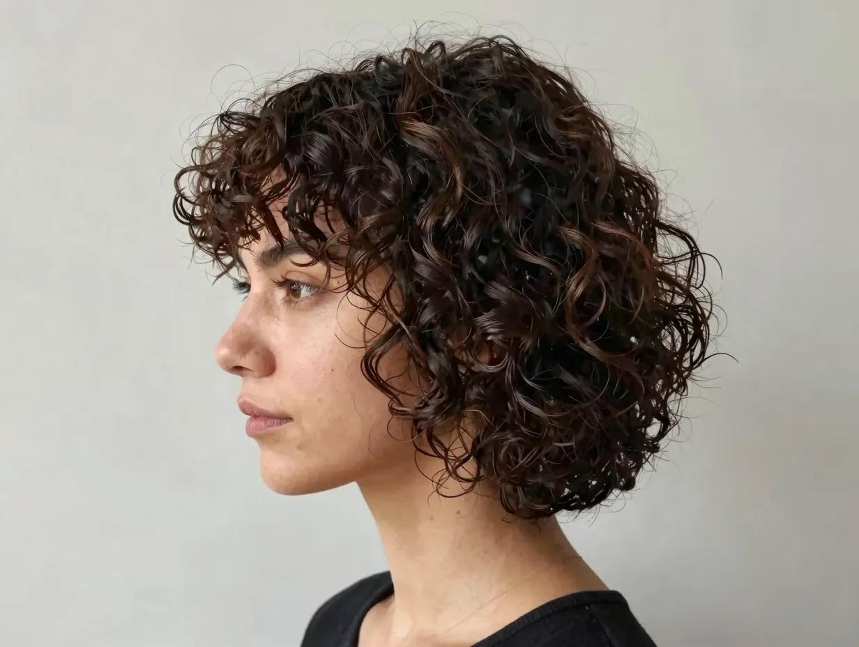 Tapered cut on a woman showcasing volume and defined curl shape