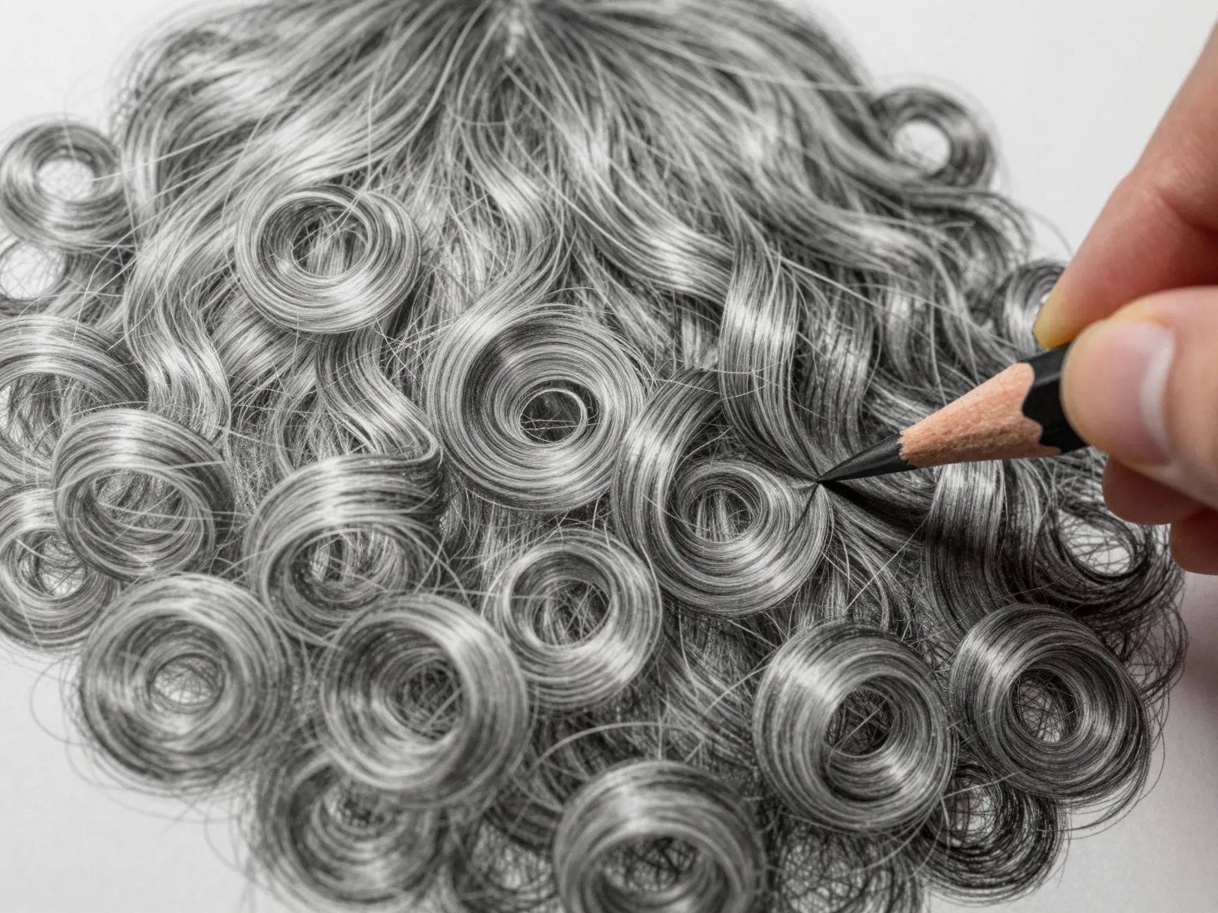 Sharp pencil defining curl edges and adding flyaway hair strands