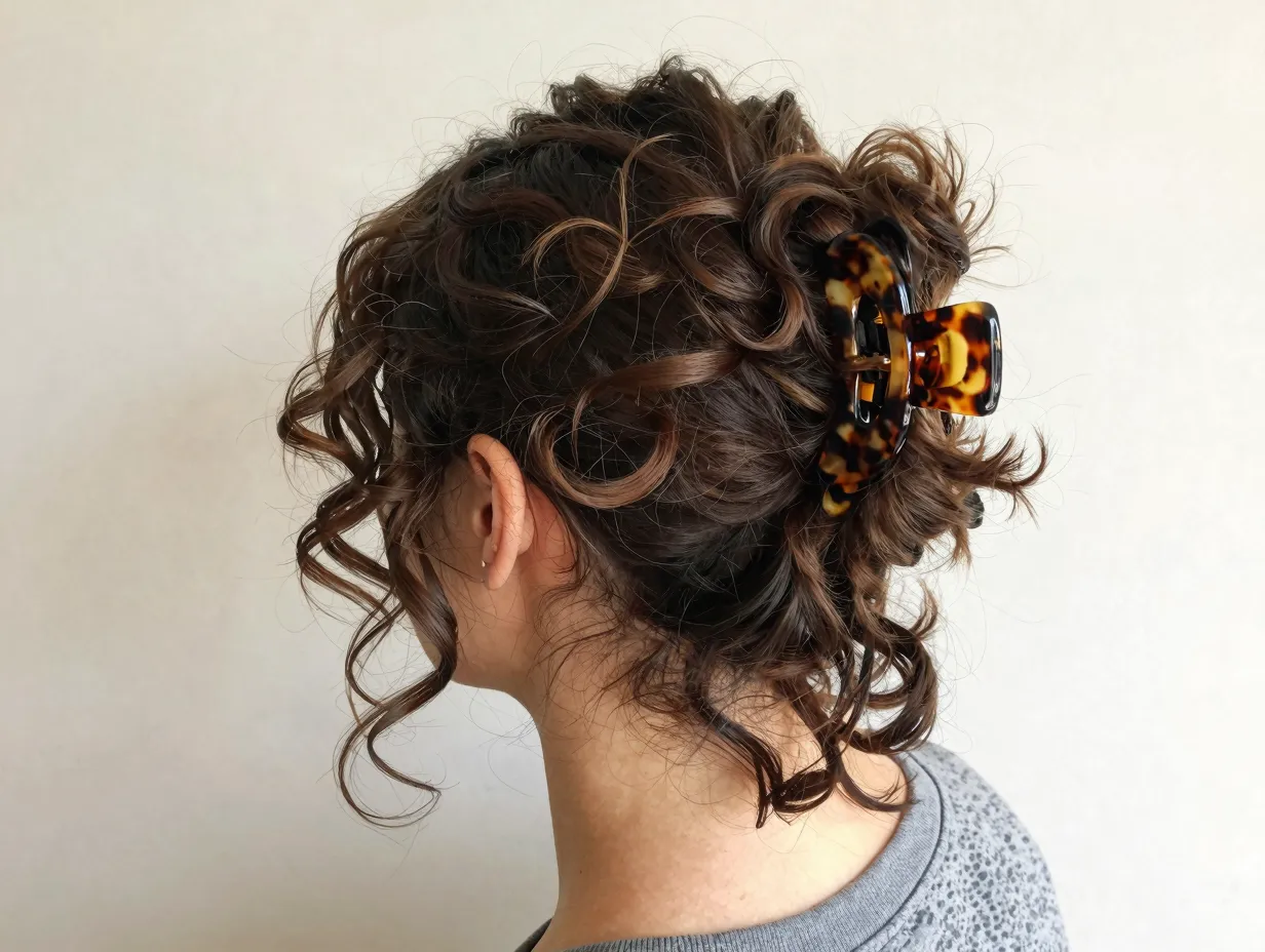 Effortless claw clip updo with oversized tortoiseshell clip