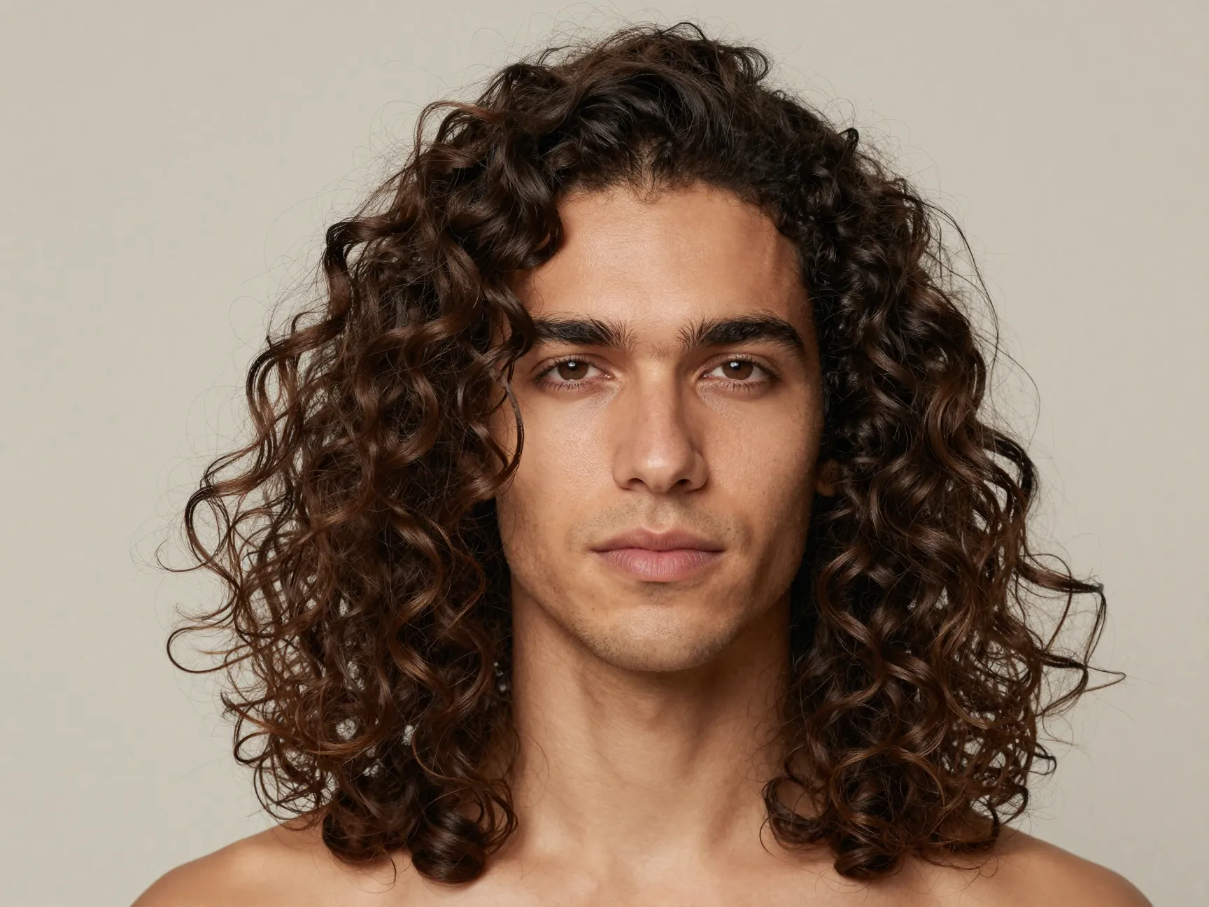 Free flowing shoulder length curly hair with healthy defined curls