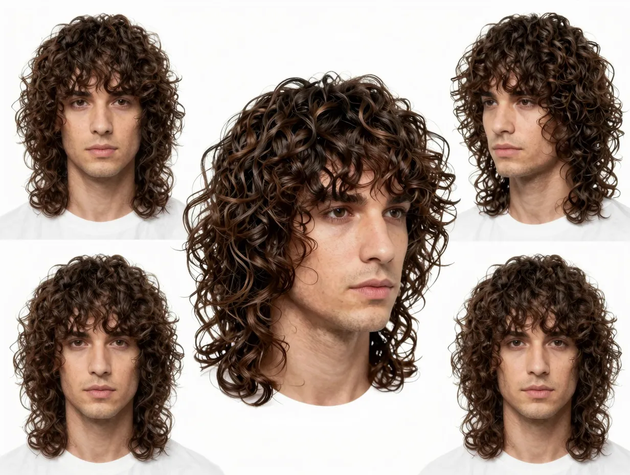Curly shag haircut with point cut layers and choppy fringe