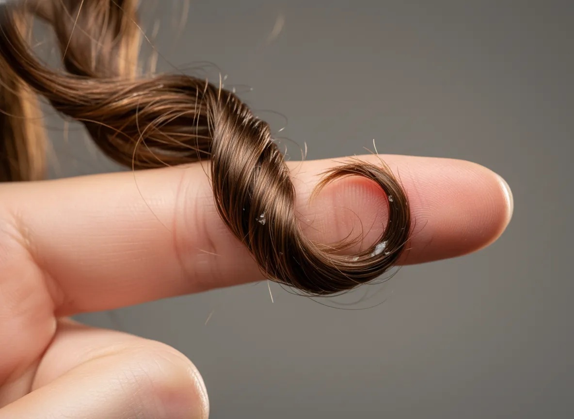 Close up of a hand finger coiling a single defined ringlet