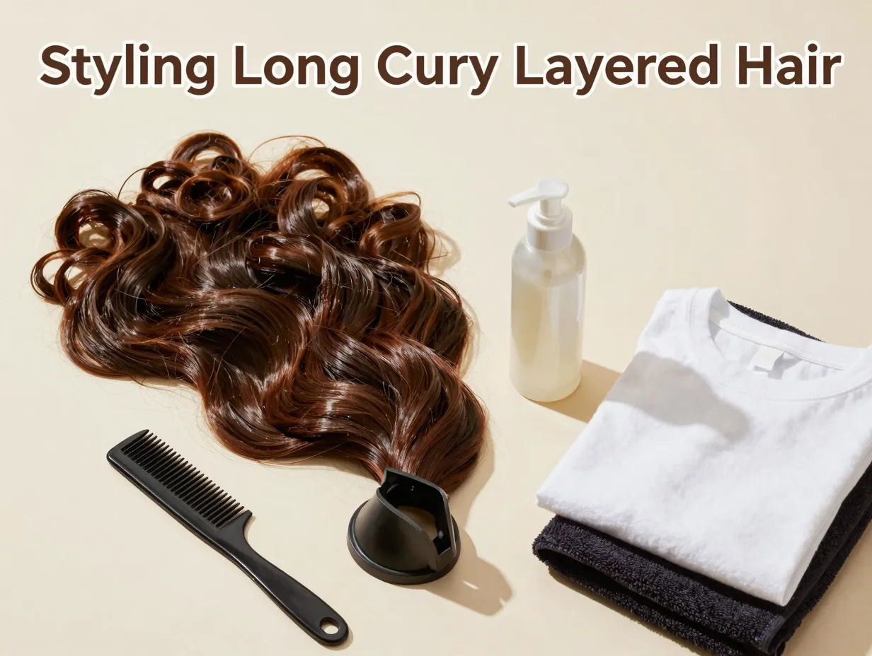 Brunette curls volumizing mousse diffuser towel comb flat lay