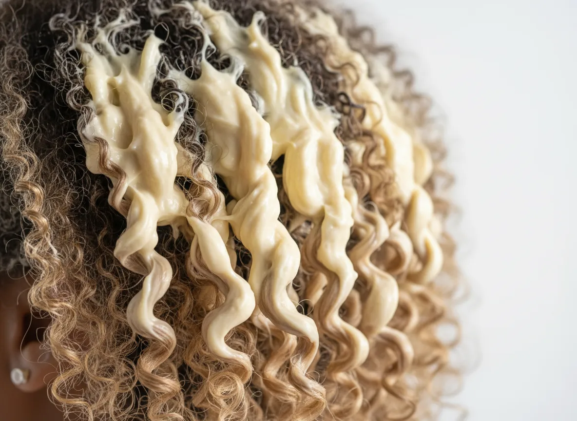 Deep conditioning treatment with a rich mask on thick coily hair