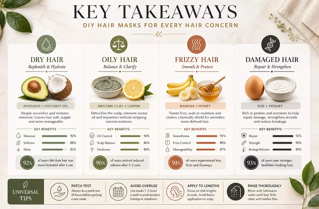 Diy hair masks key takeaways infographic editorial modern