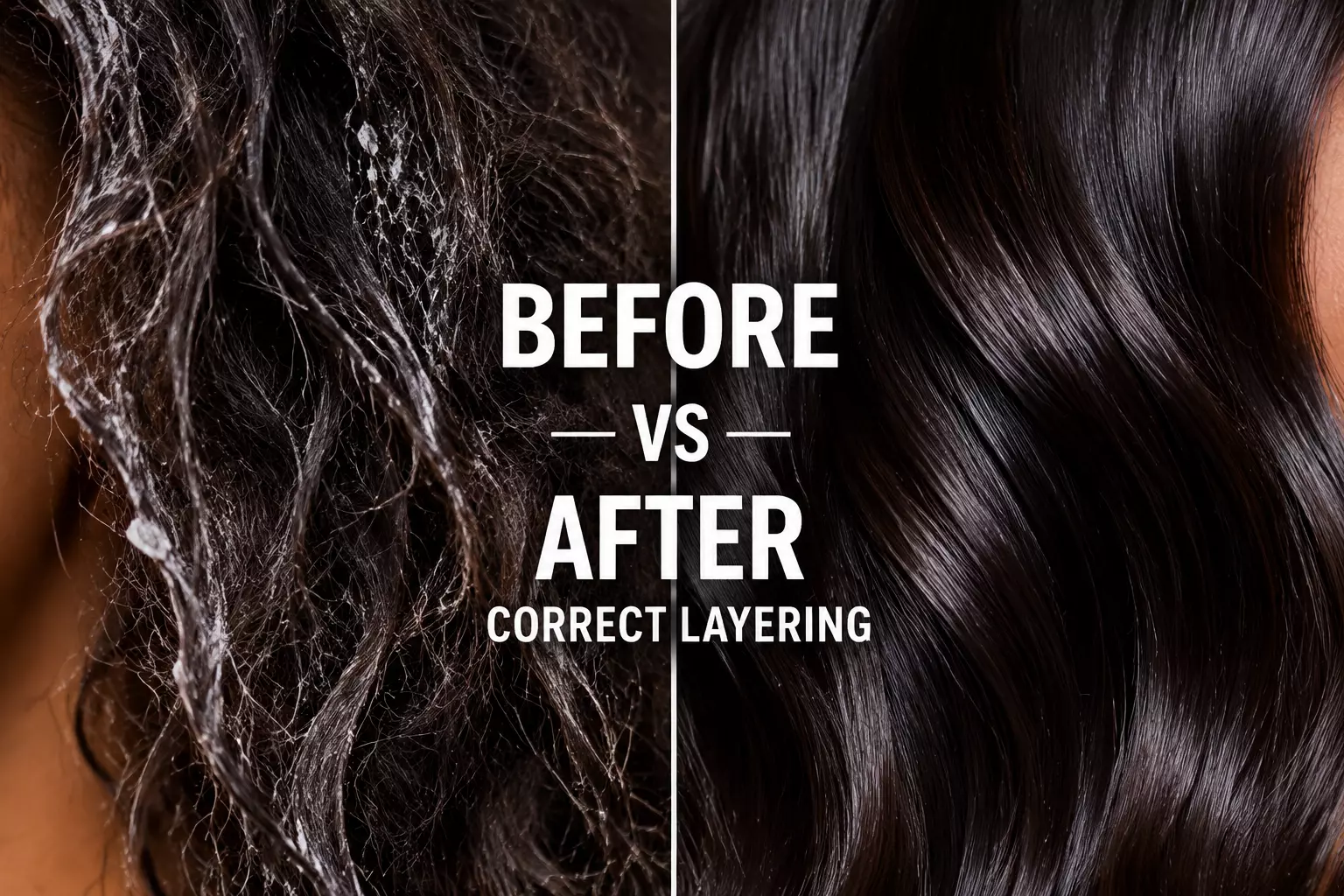Hair product layering before and after frizz vs smooth