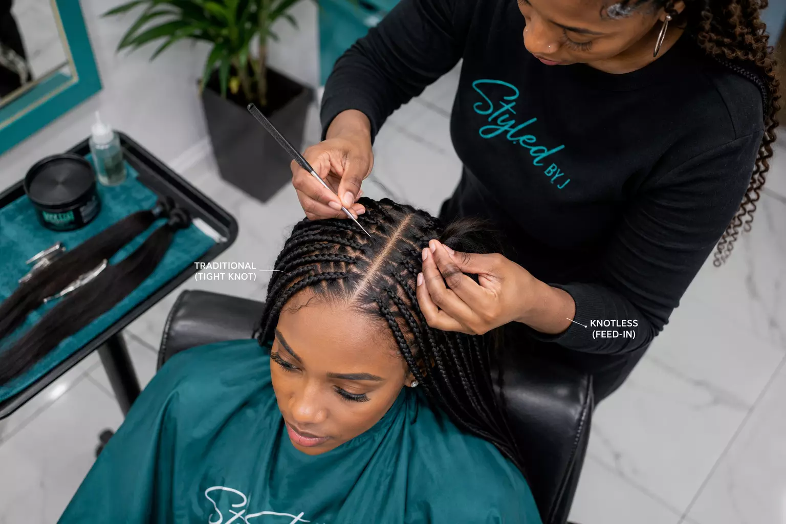 Scalp tension knotless vs box braids salon birds eye