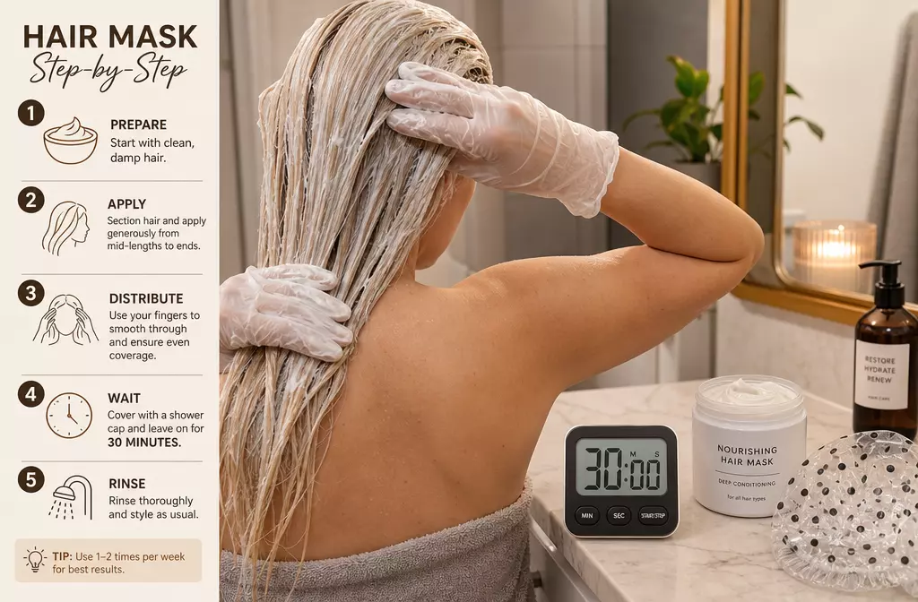 Applying hair mask to bleached hair step by step process