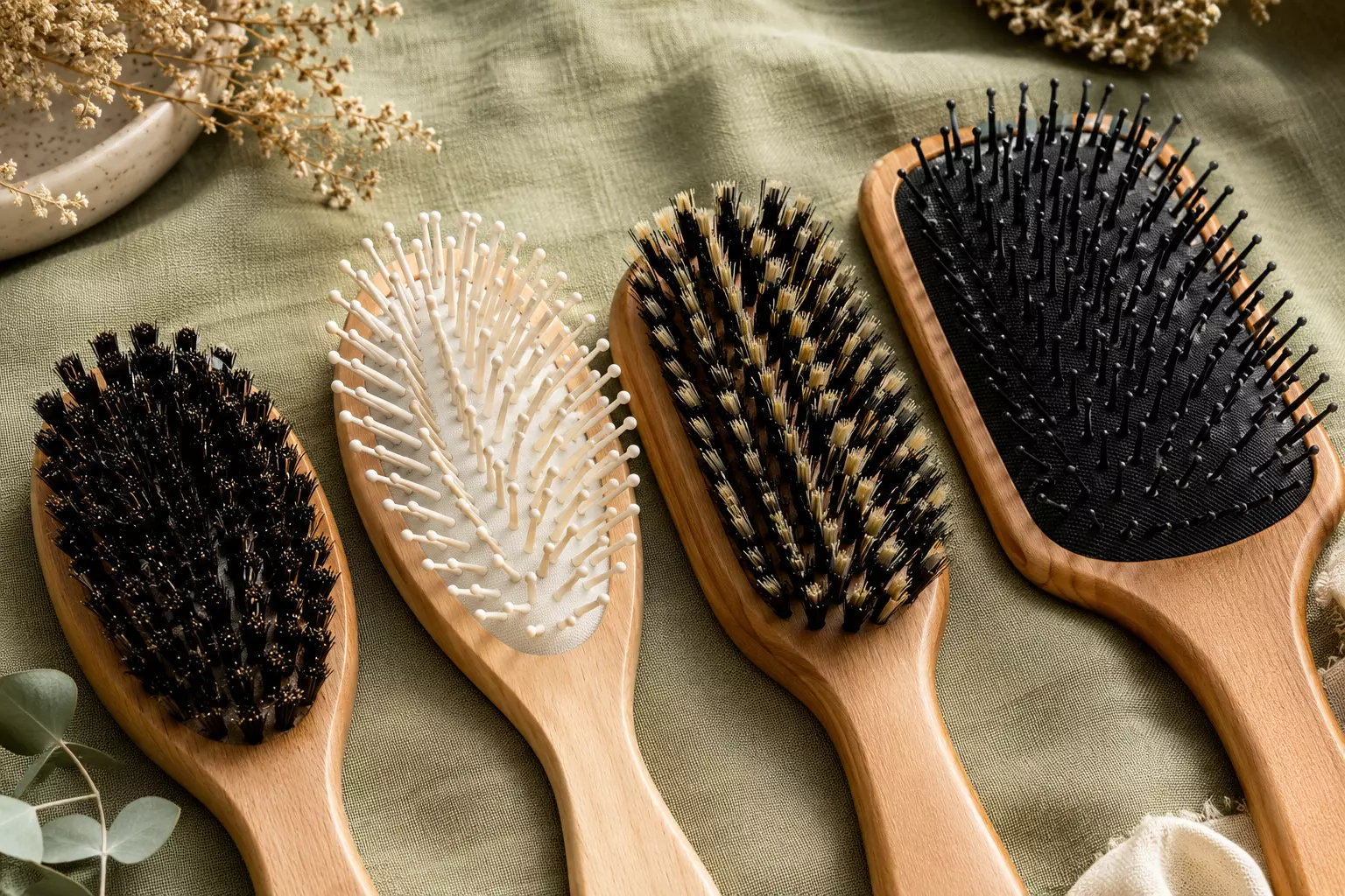 Bristle material comparison flat lay sage green editorial