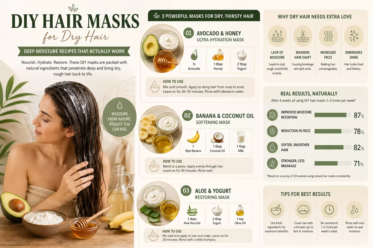 Diy hair masks dry hair deep moisture recipes infographic