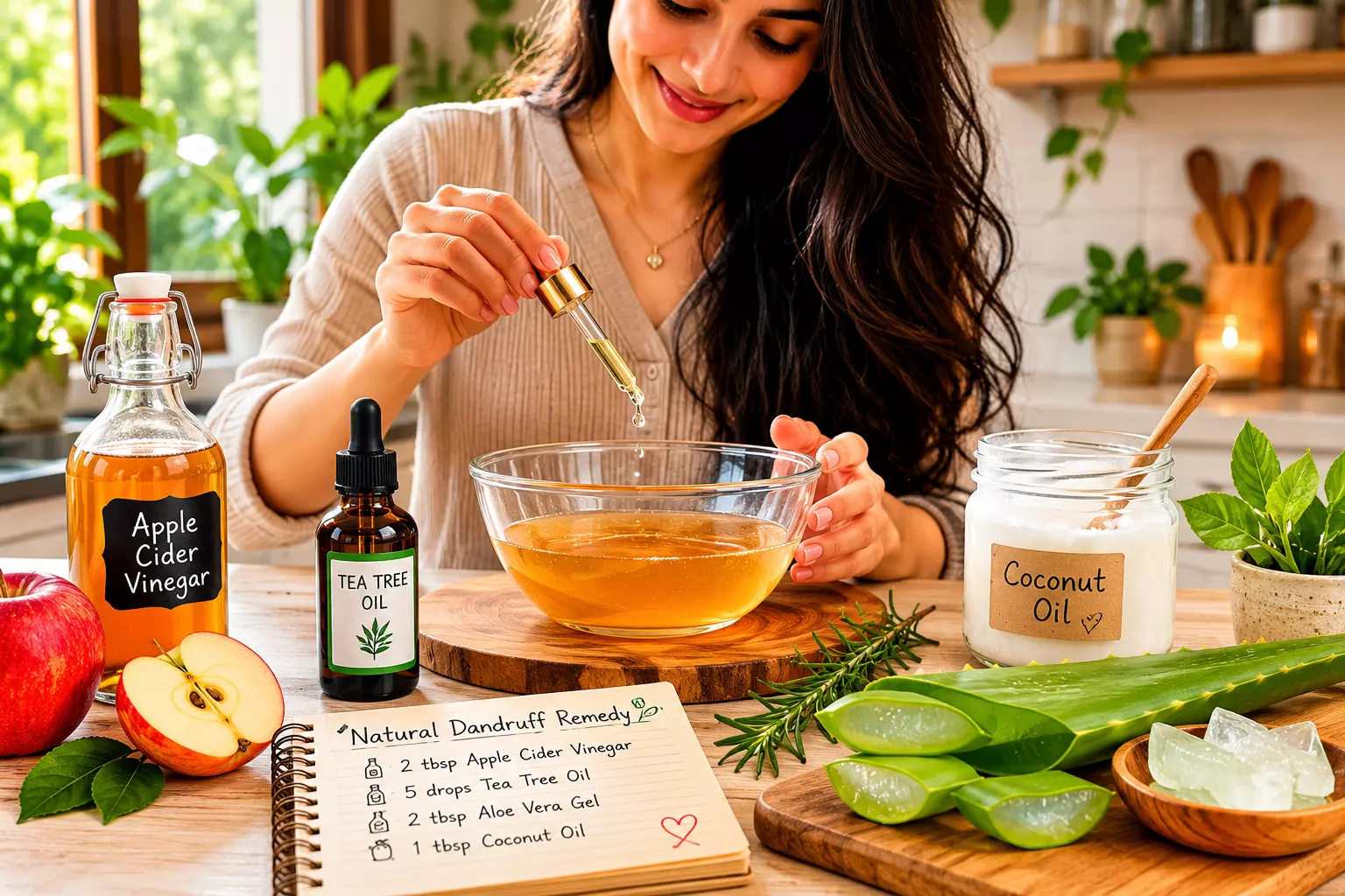 Natural dandruff remedy kitchen prep warm wellness lifestyle
