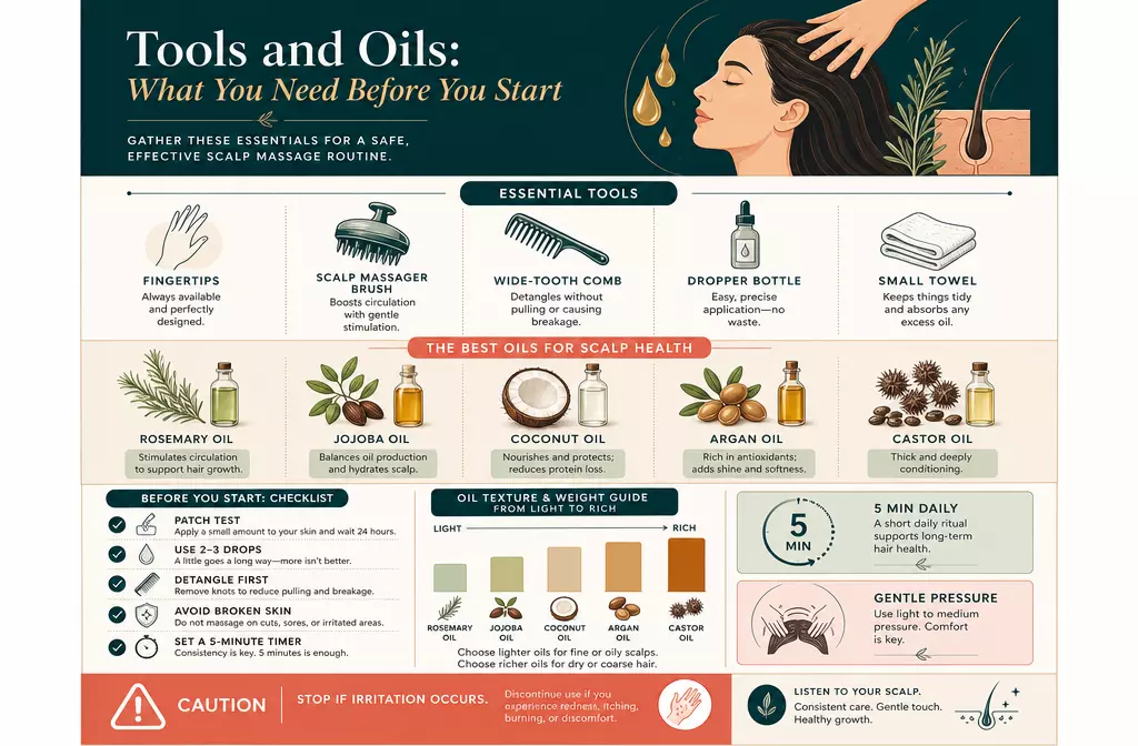 Scalp massage tools and oils before you start guide