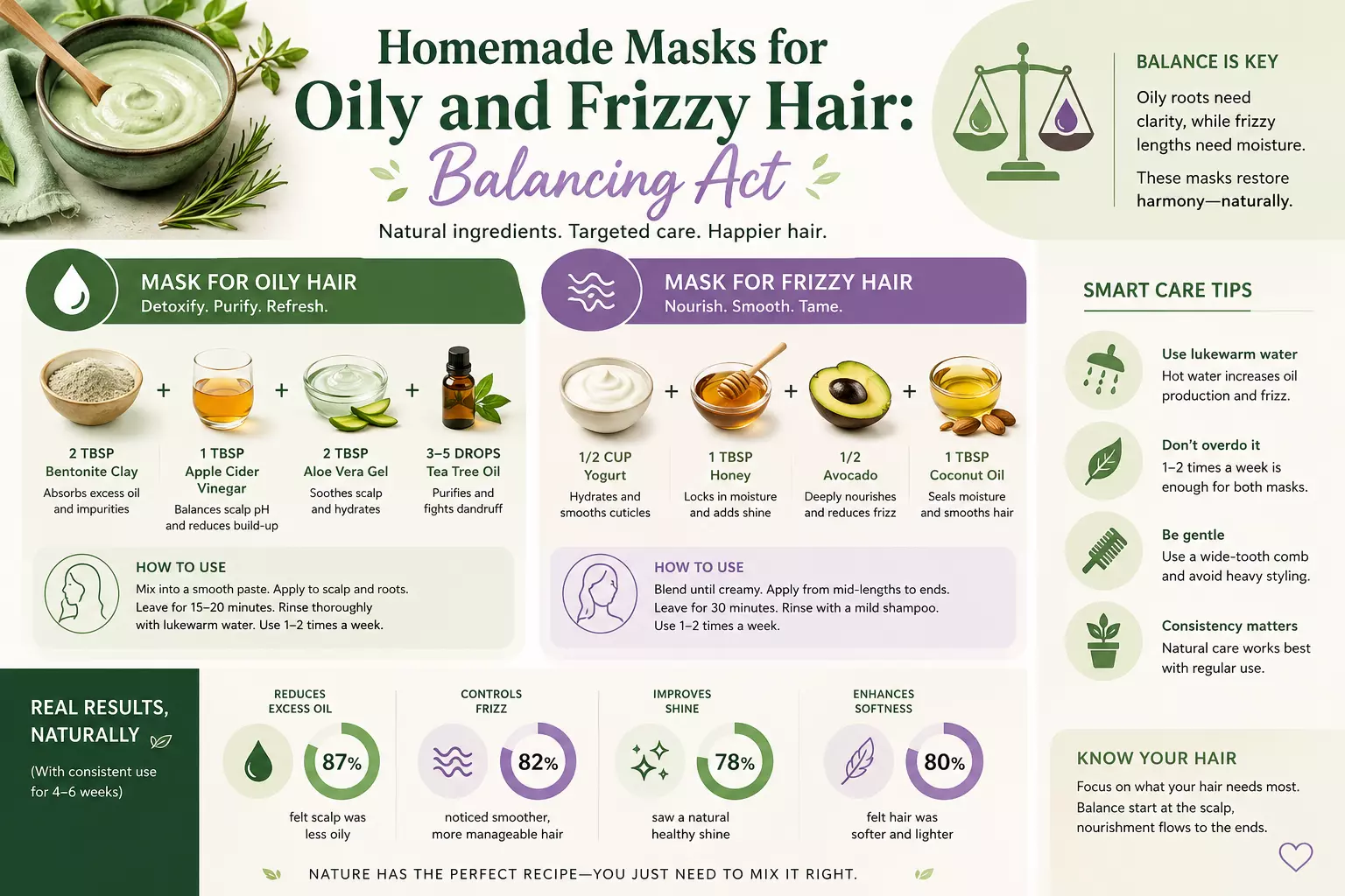 Diy hair masks oily frizzy hair balancing act infographic