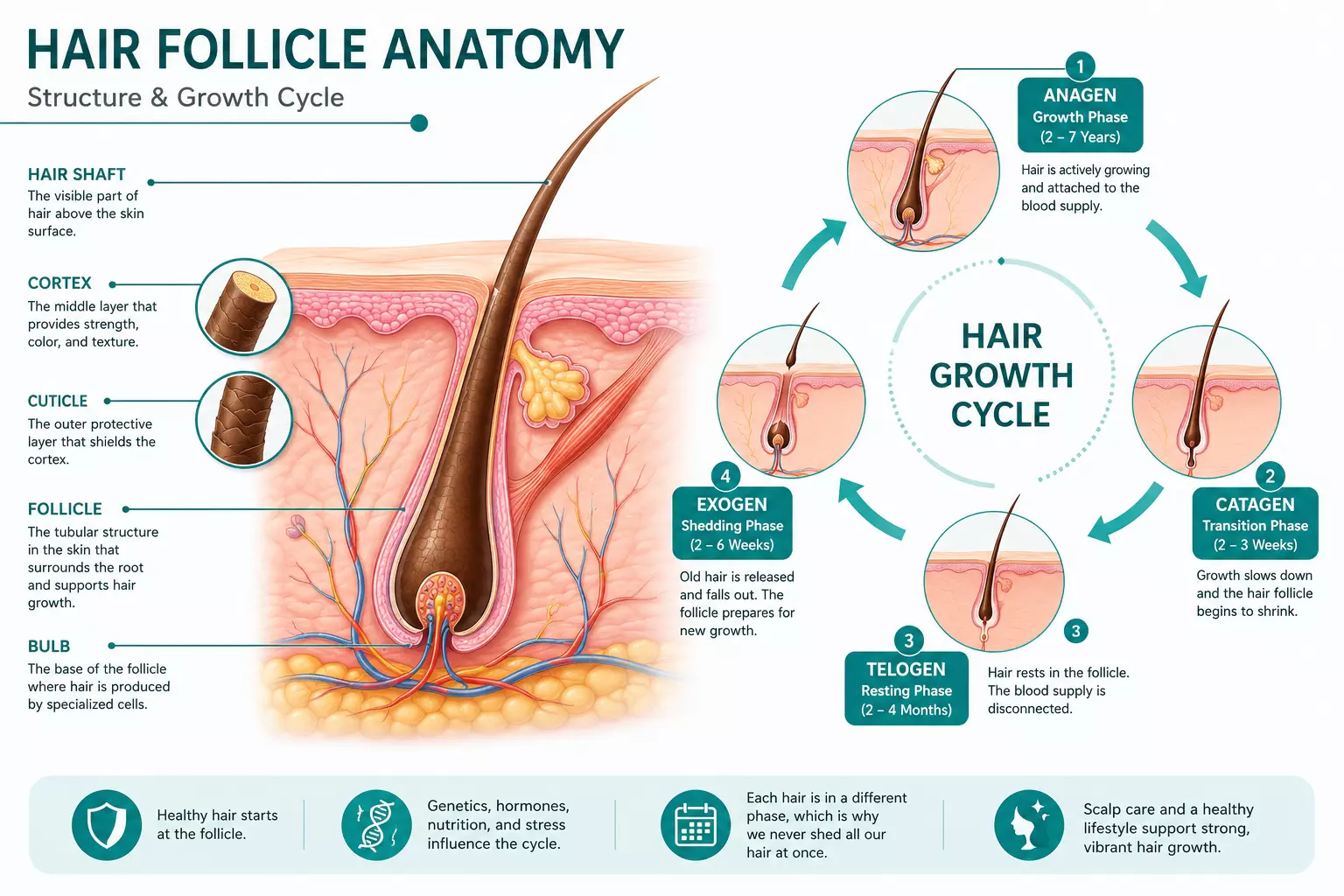 Hair follicle cross section lifecycle diagram medical landscape