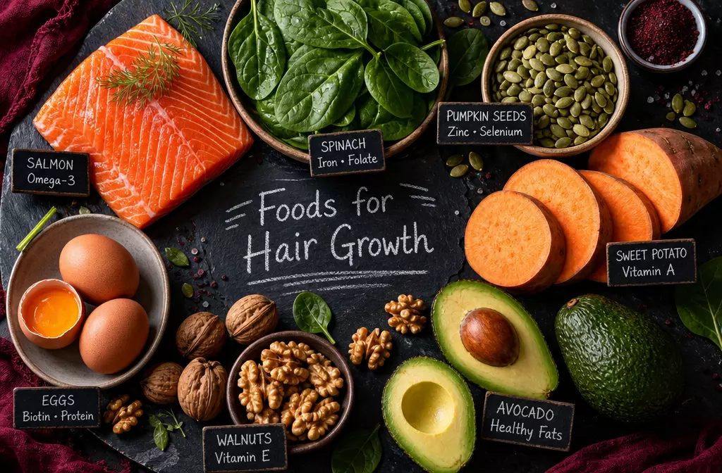 Hair growth nutrition diet salmon eggs avocado spinach
