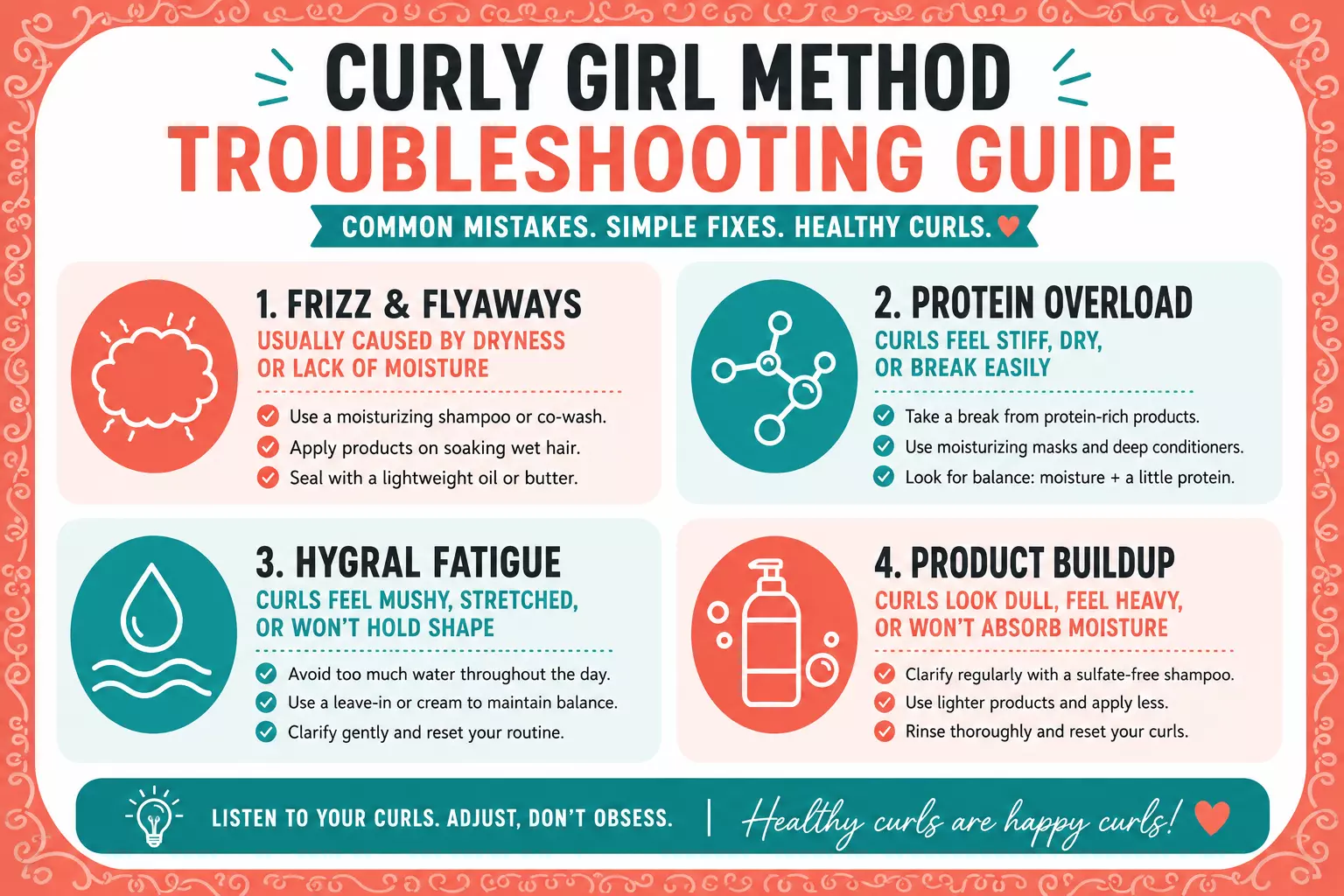 Curly girl method mistakes guide four quadrant infographic