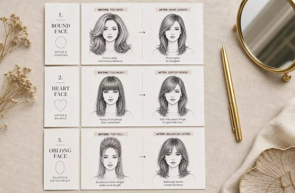 Hairstyling mistakes before after cards round heart oblong