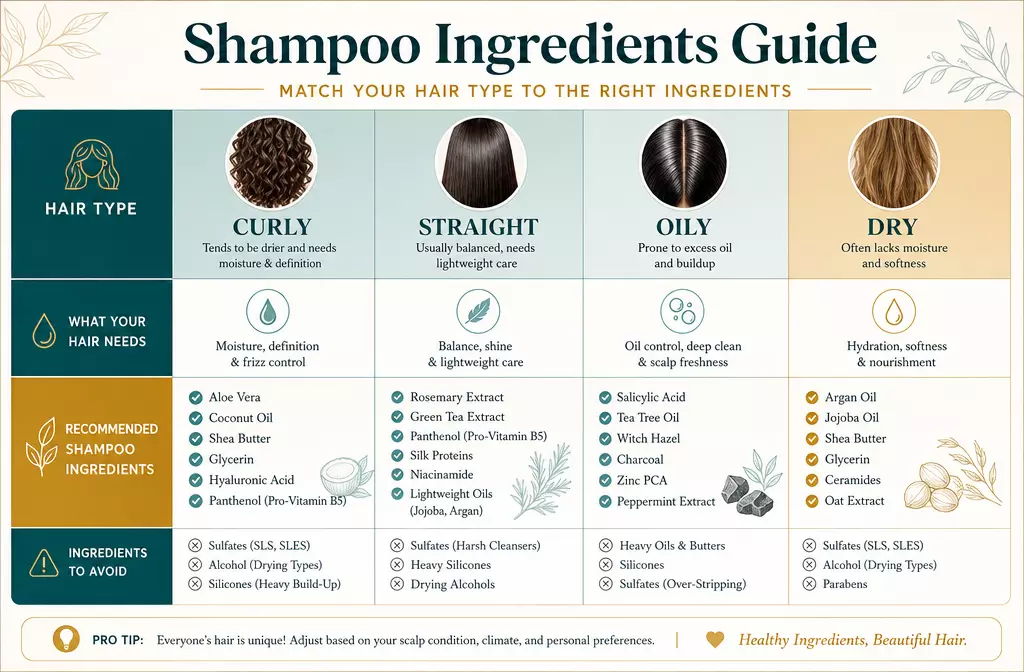 Shampoo ingredients guide for hair type comparison table