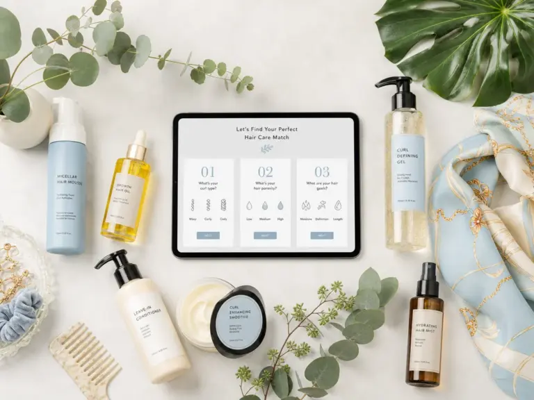 Featured Curly Girl Method Flat Lay Tablet Products Silk Scarf Routine