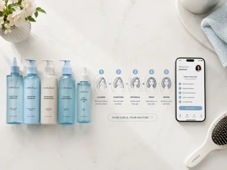 Featured Personalized Hair Routine Tool Flat Lay With App Interface