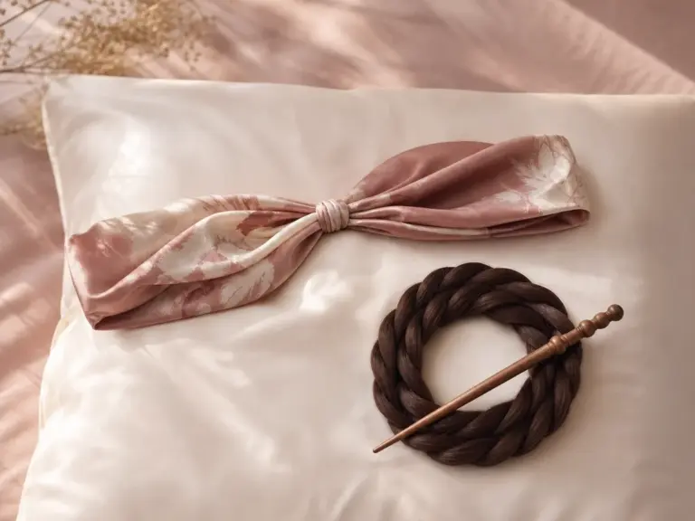 Featured Silk Pillow Satin Scarf Coiled Heatless Hair Ropes Flatlay
